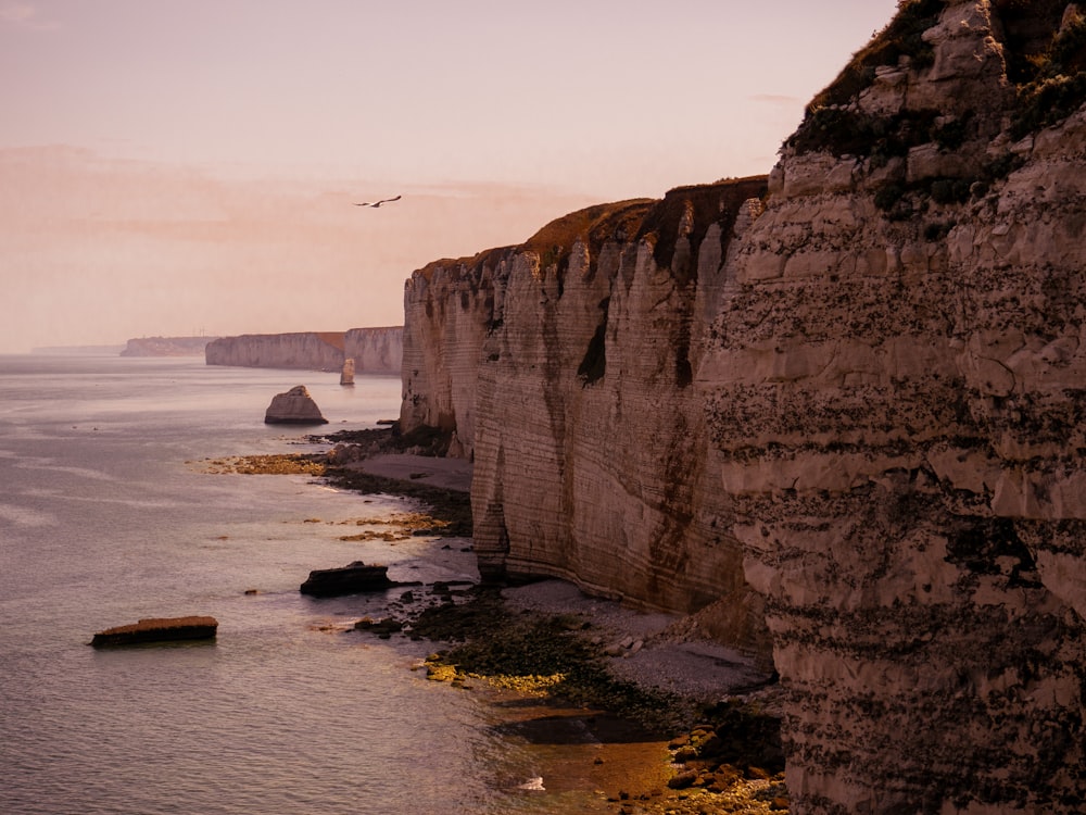 brown rock formation on sea during daytime