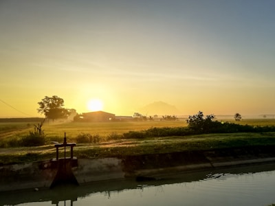 Sunrise over the irrigation canals at Pampa Colorada, highlighting sustainable water management.