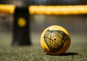 yellow and black soccer ball on green grass field