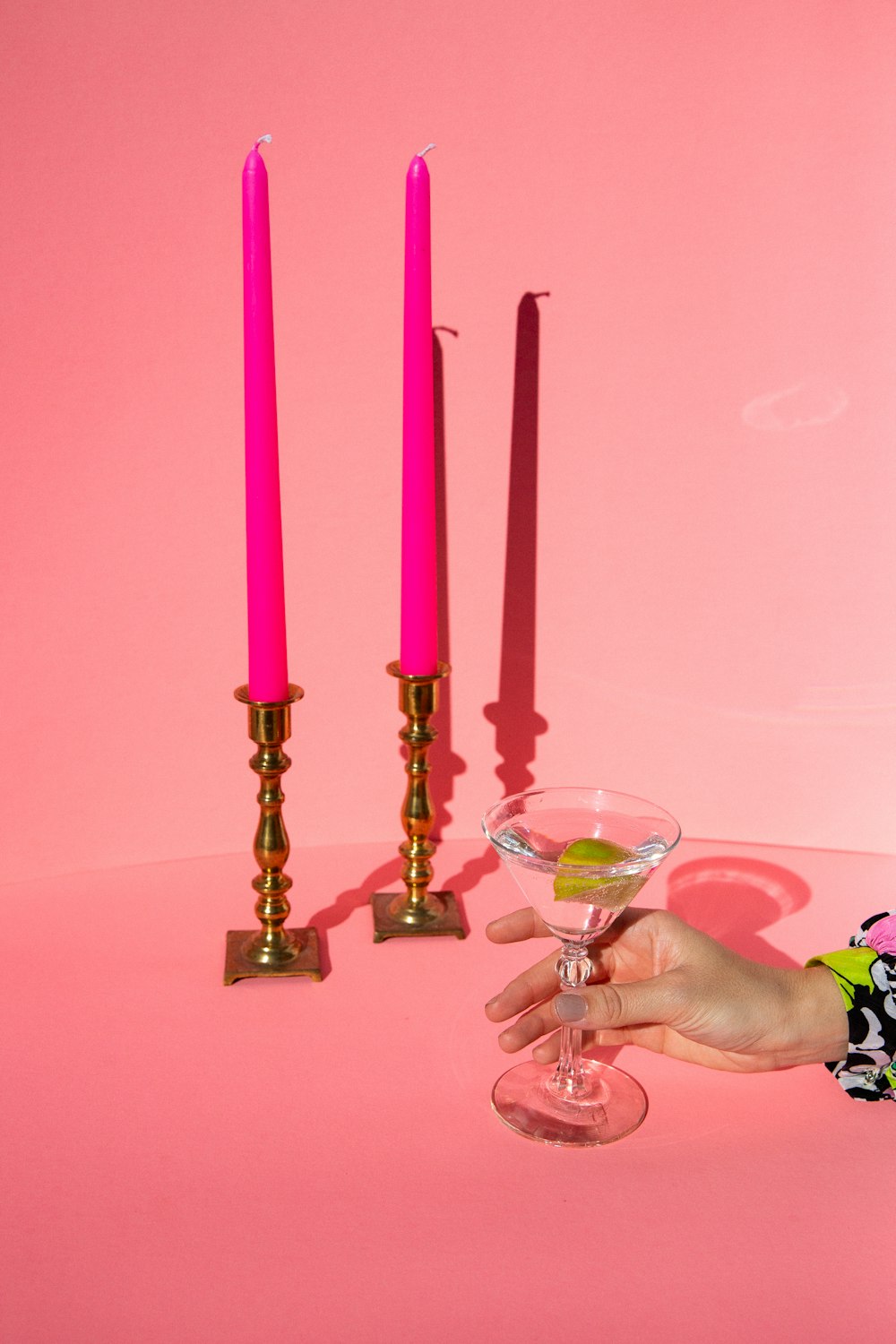 gold and pink candle holder