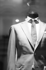 gray scale photo of suit jacket