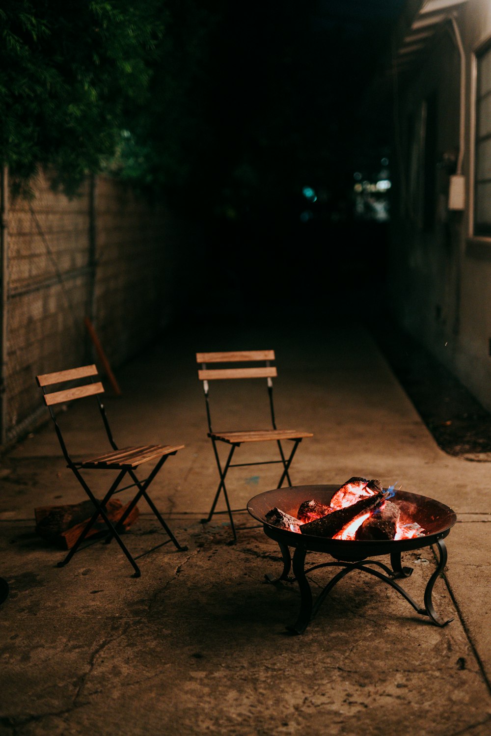 fire pit with fire on the side