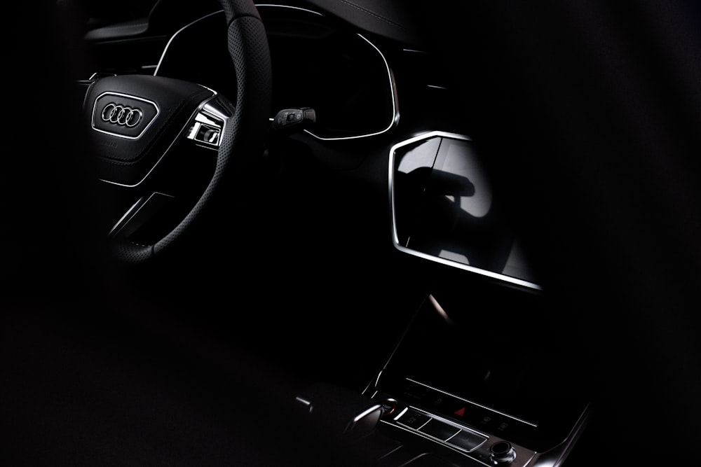 black honda steering wheel in black background