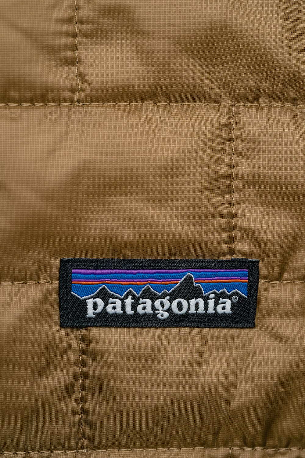 a patagonia jacket with a patch on the back