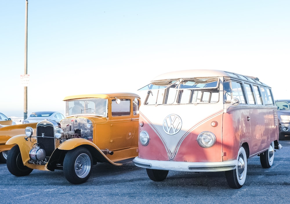 red and white volkswagen t-1