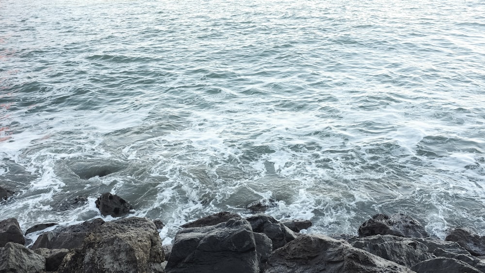 black rock formation beside body of water during daytime