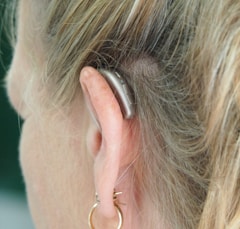 woman wearing silver hoop earrings