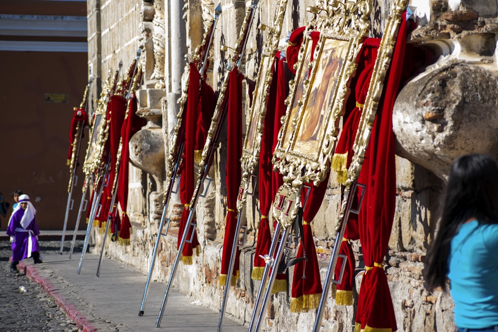 red and gold colored wooden sticks