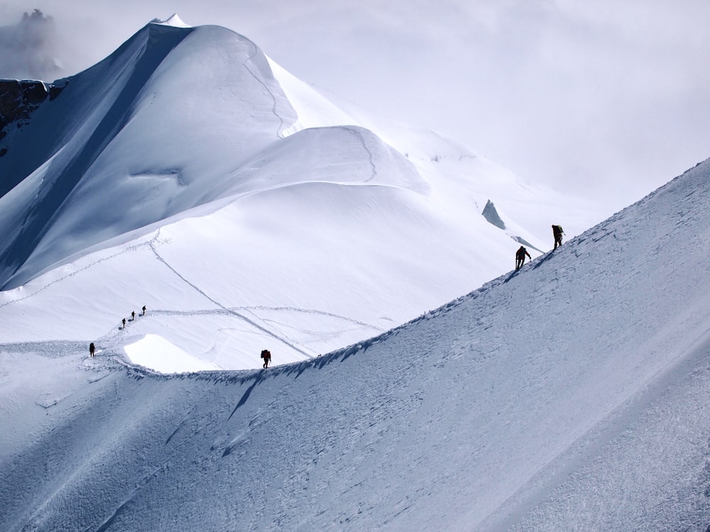 pessoas andando na montanha coberta de neve durante o dia