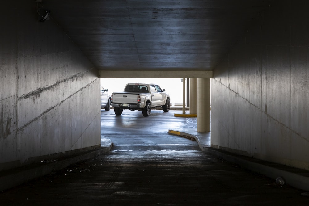 white suv parked in garage