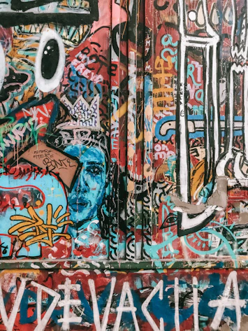 blue white and red graffiti