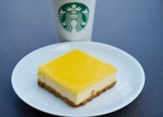 yellow cake on white ceramic plate
