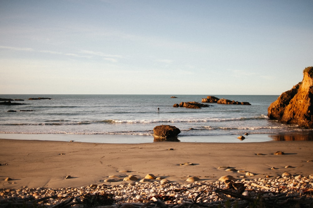 brown rock on seashore during daytime