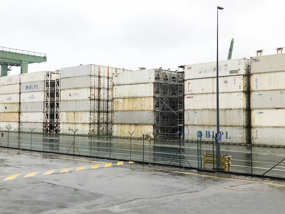 white and blue steel container van