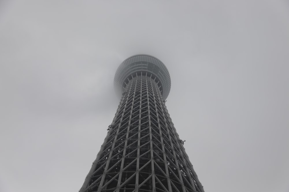 black and white tower under white sky