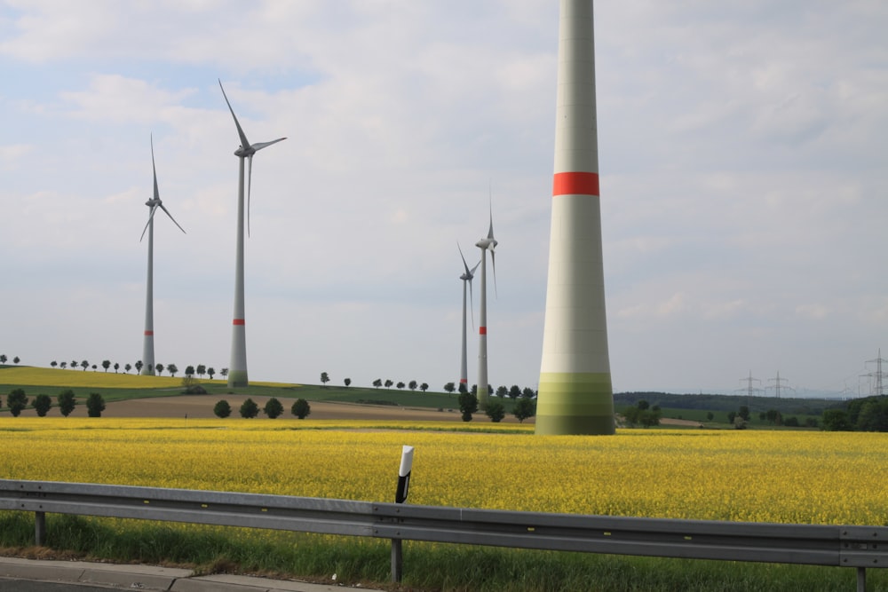 white wind turbines on green grass field under white cloudy sky during daytime