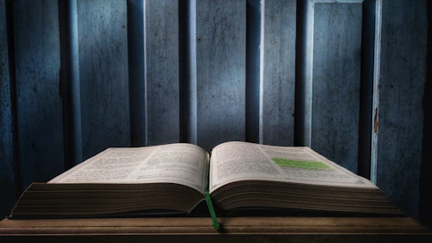 opened book on brown wooden table
