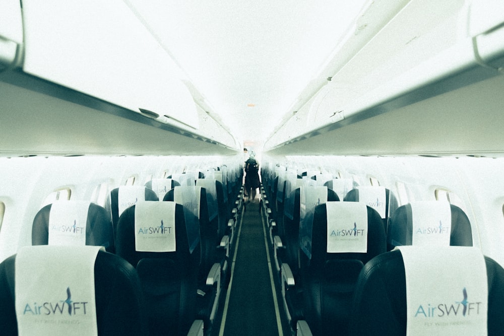 blue and white train seats