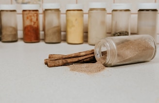 brown powder in clear glass jar