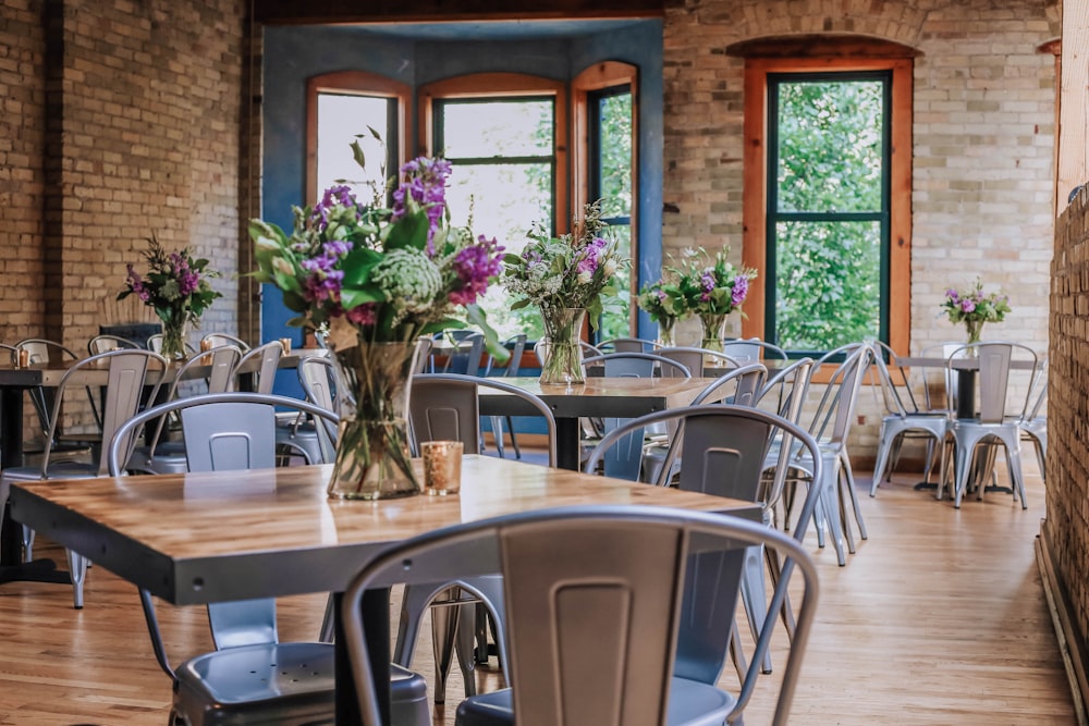 brown wooden table with chairs