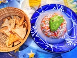 A vibrant plate of vegan ceviche made with fresh vegetables.