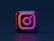 A 3D representation of the Instagram logo with neon pink and purple colors on a dark background.