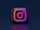 A 3D representation of the Instagram logo with neon pink and purple colors on a dark background.