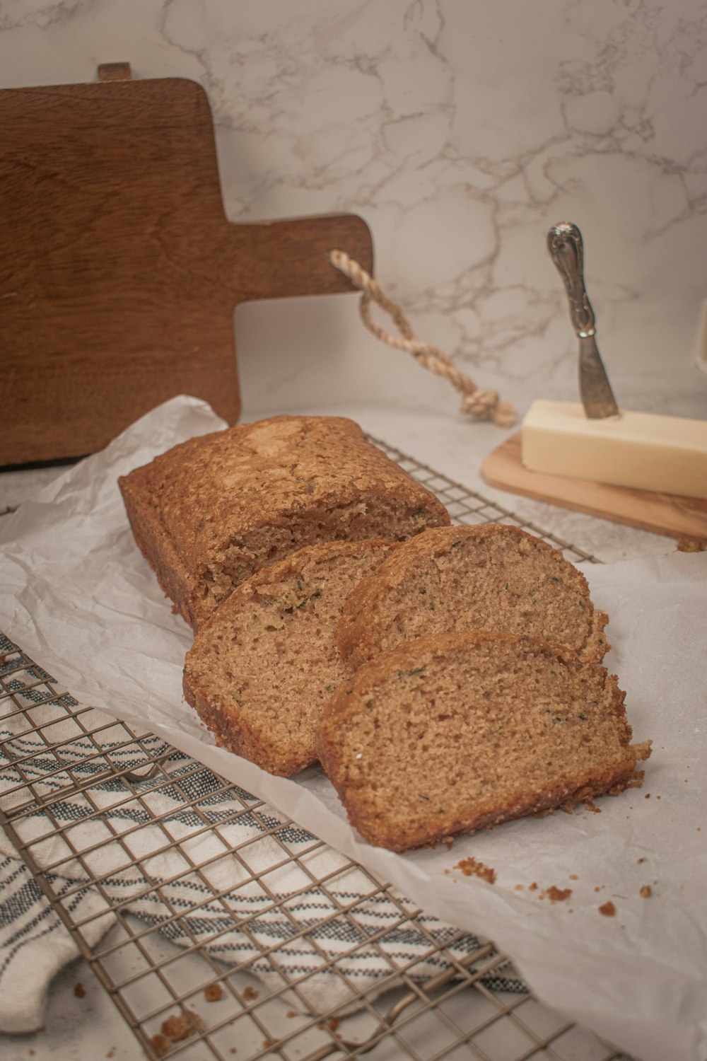 brown bread on white paper