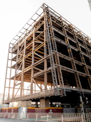 Modular building units assembled on site with steel framing.