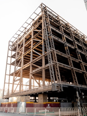 Steel framing installation in progress at a commercial site.