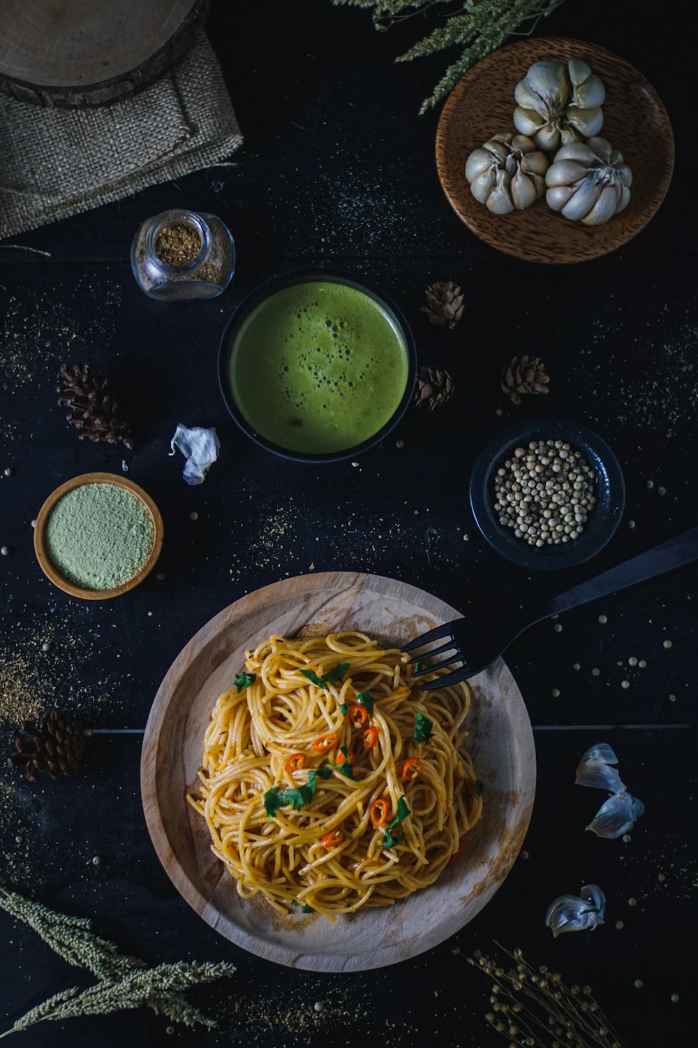 pasta dish on brown ceramic bowl