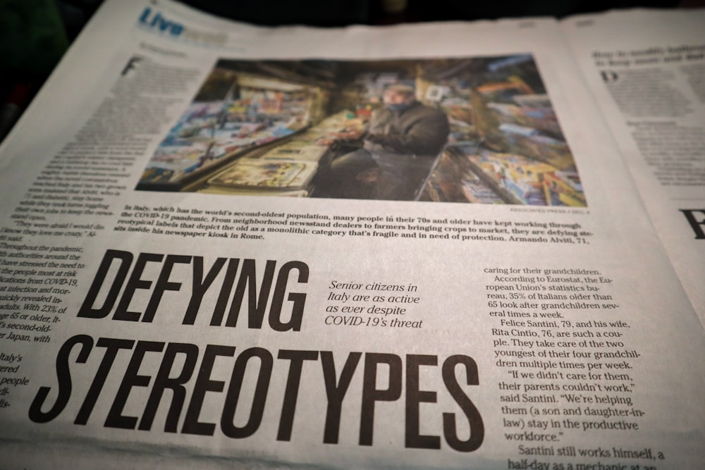 Newspaper headline, "Defying stereotypes"