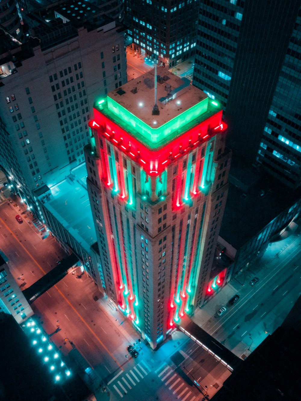 red and green lighted building during night time