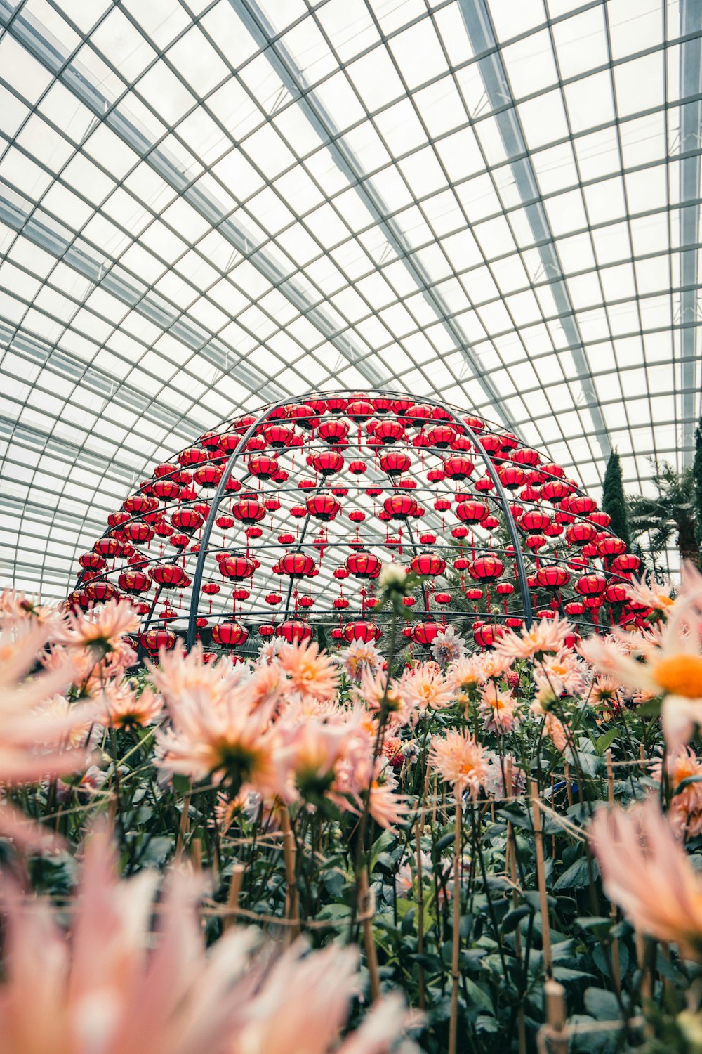 red and white floral round roof