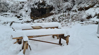 Close-up of a checklist with winter-themed icons on a snowy background