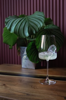 clear wine glass with white liquid inside