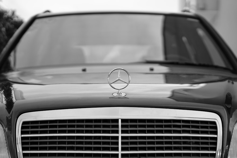 grayscale photo of mercedes benz car