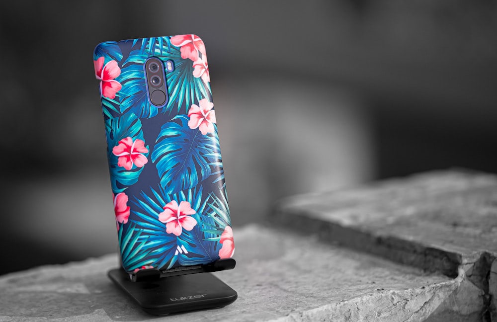 black and pink floral smartphone case