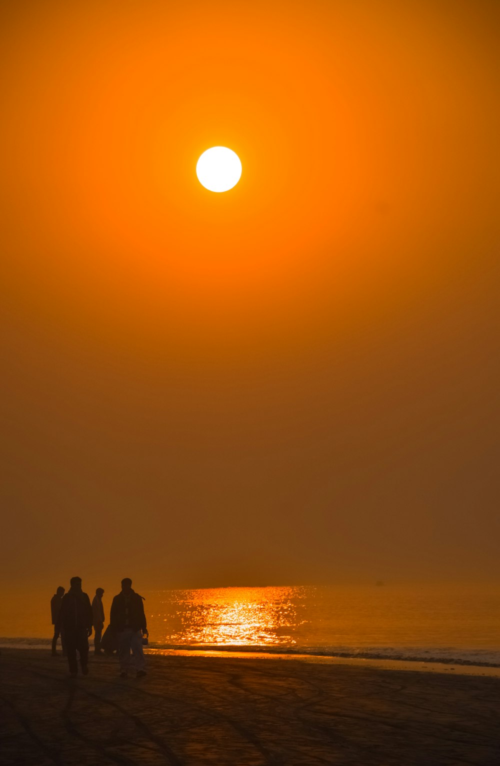 silhouette of people on beach during sunset