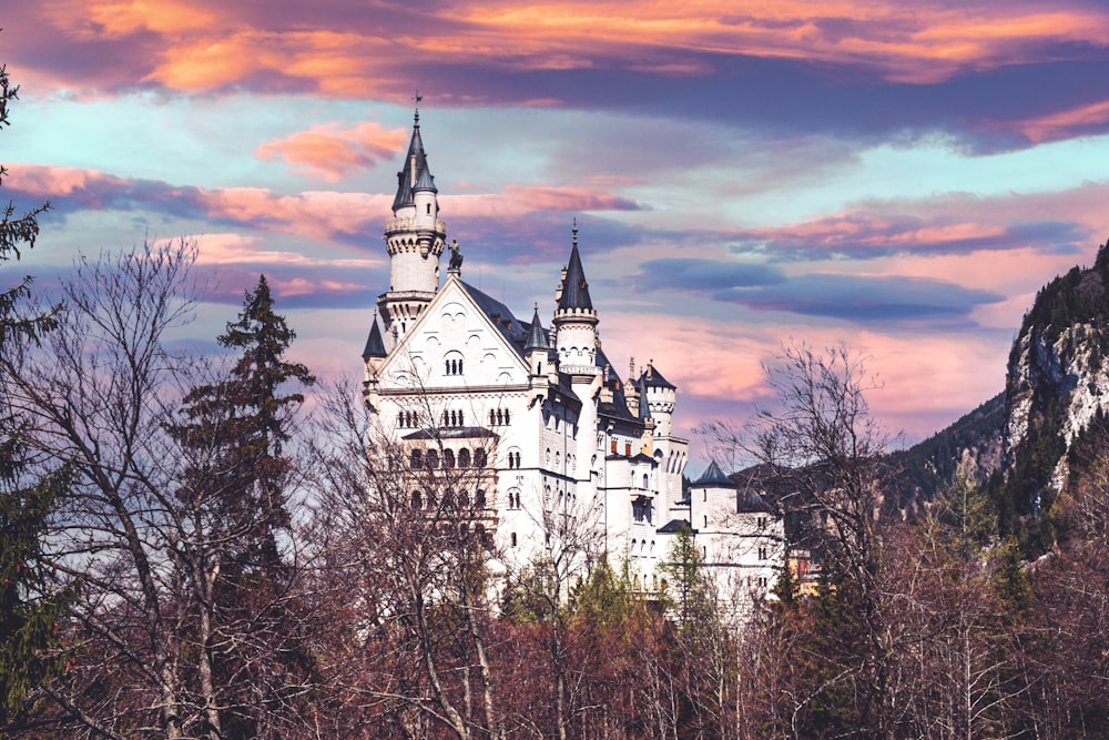 white and black castle under cloudy sky