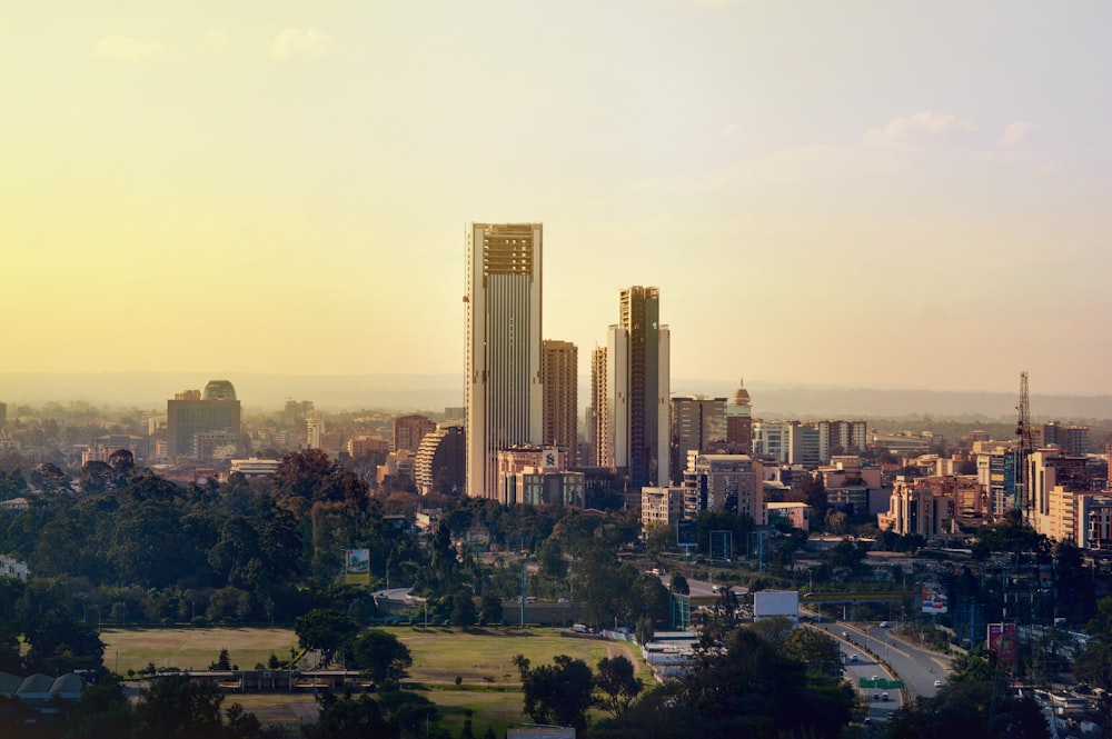 city skyline under white sky during daytime