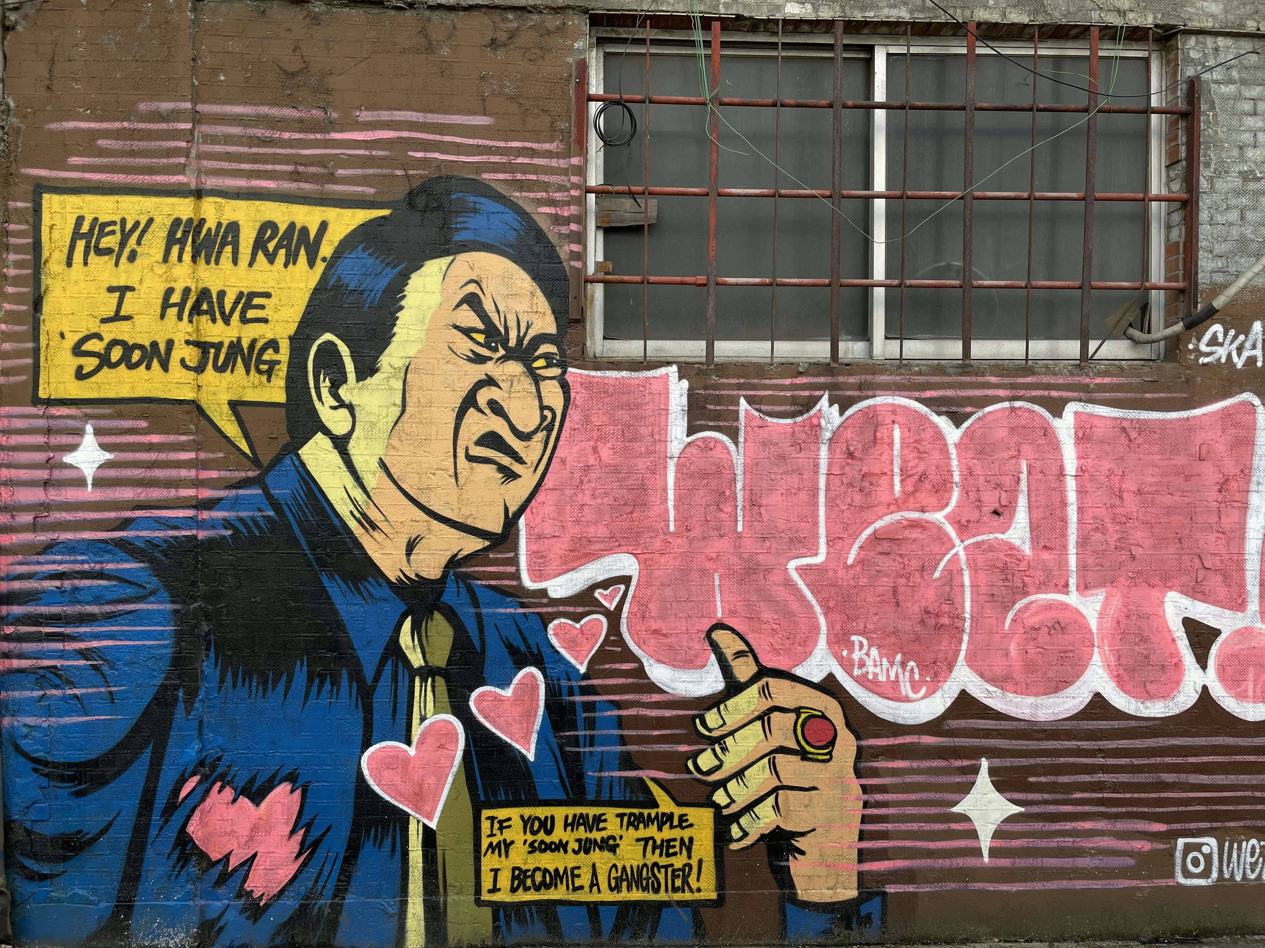 woman in blue dress graffiti