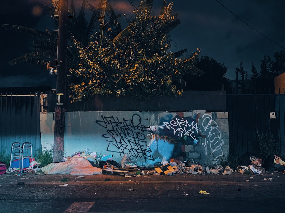 graffiti on wall during night time