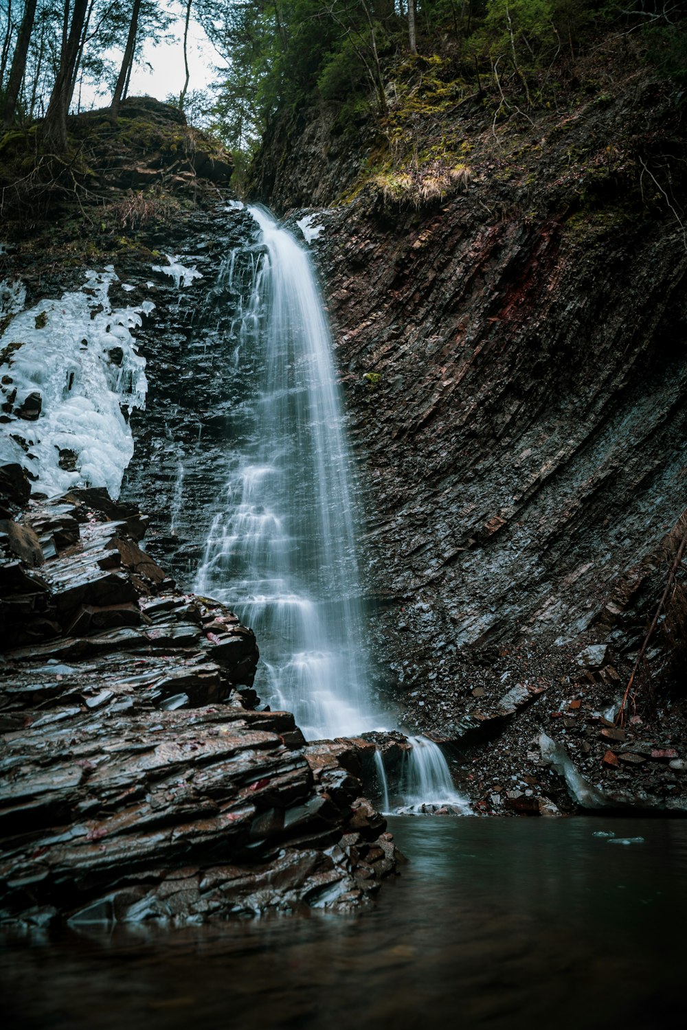 water falls on rocky ground