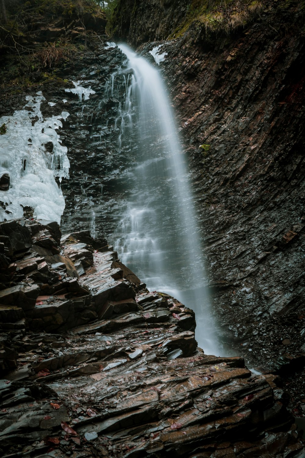 water falls on rocky ground