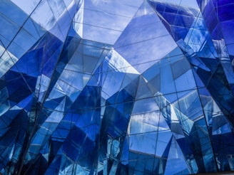 blue and white glass building