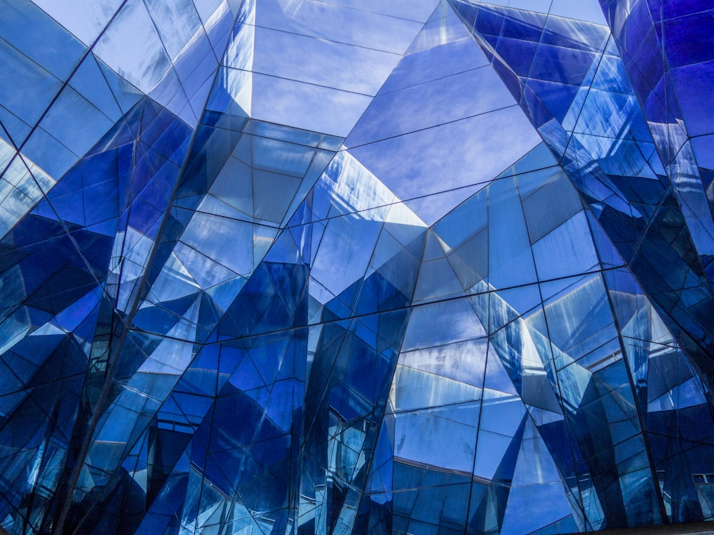 blue and white glass building