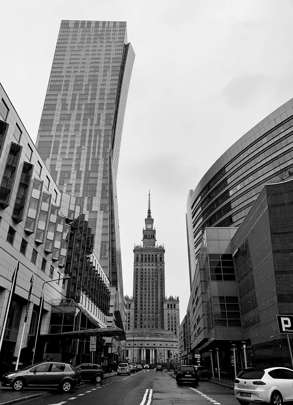 grayscale photo of high rise building