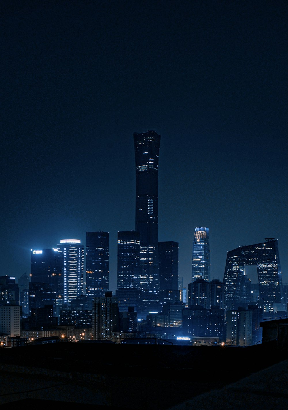 city skyline during night time