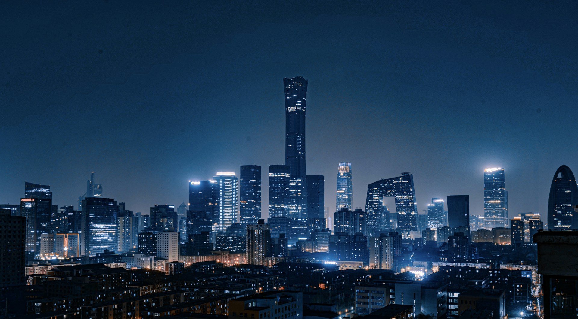 city skyline during night time